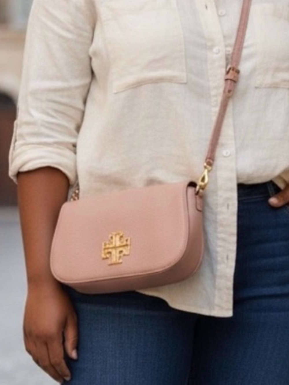 Tory Burch Britten Convertible Crossbody BlushPink Pebbled Leather